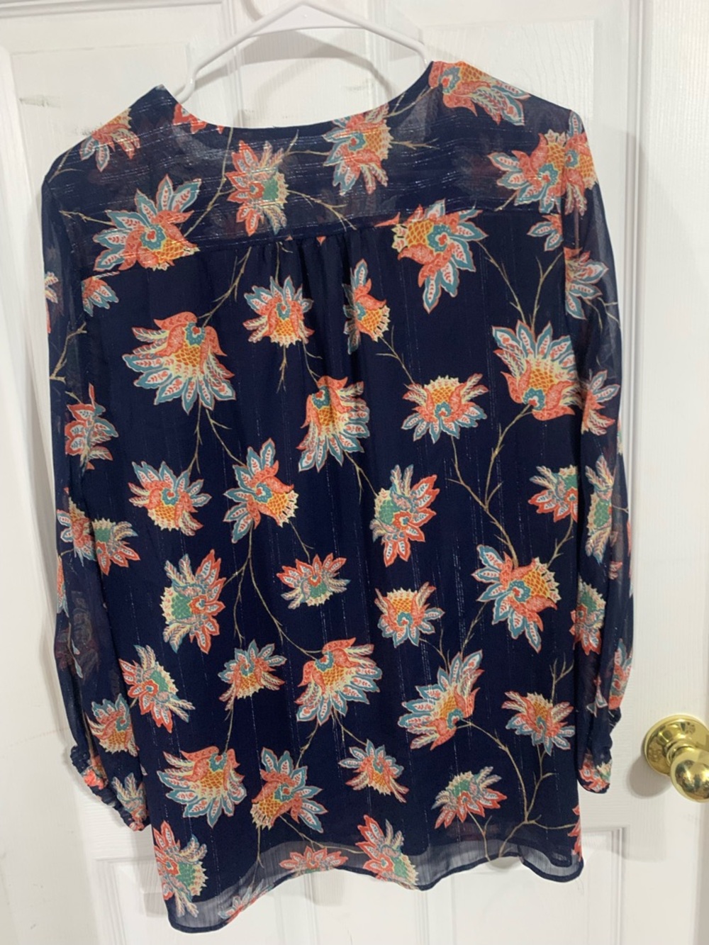 Belle by Kim Gravel Navy Floral Ruffle-Trim Blouse - Picture 2 of 5